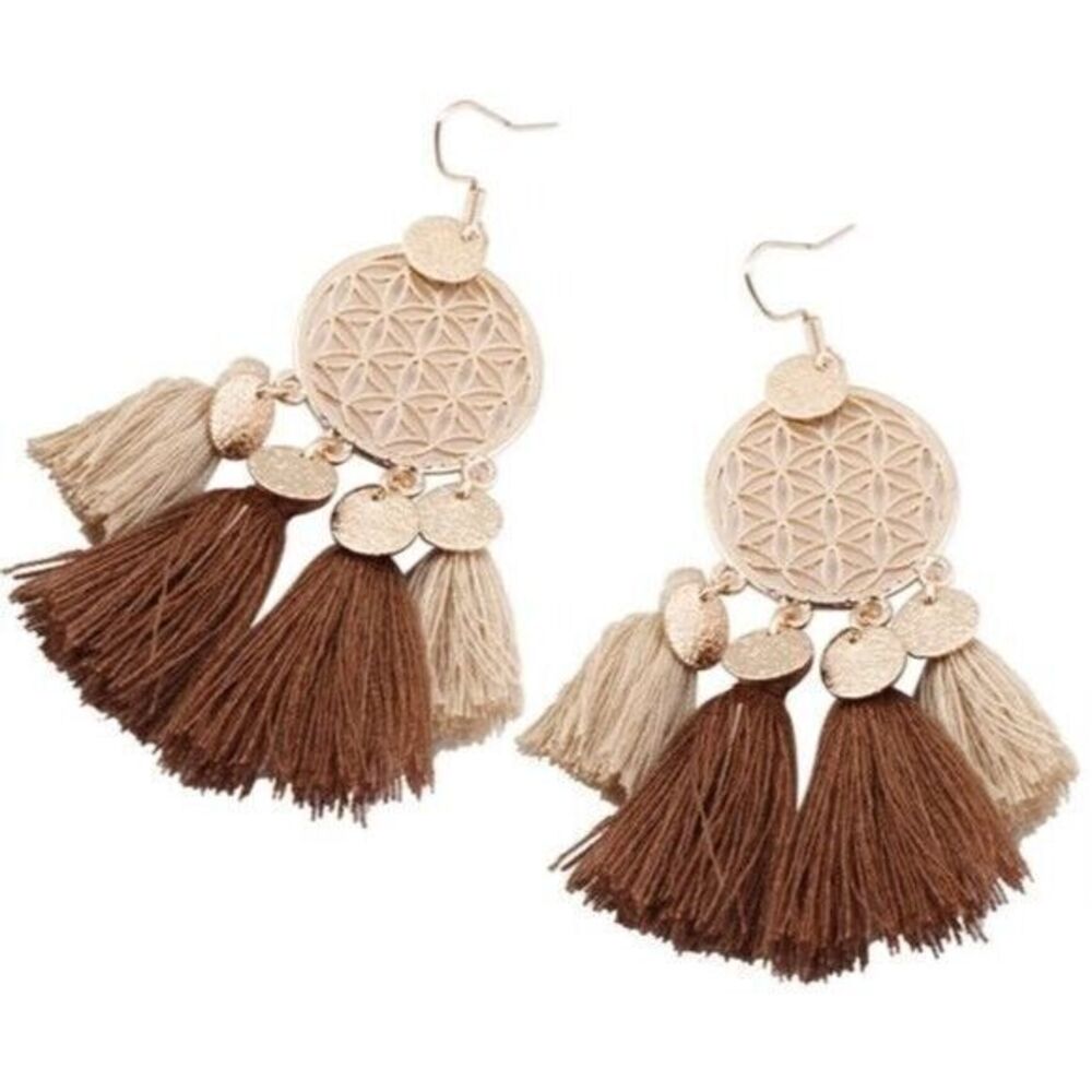 Tassel Dangle Earrings Boho Chic Geometric Statement Festival Modern Casual
